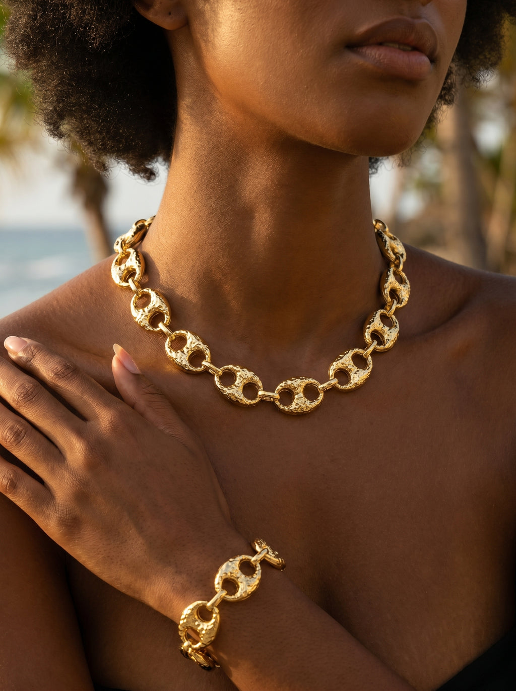 Parure Collier & Bracelet Maille Café — Plaqué Or 18 Carats