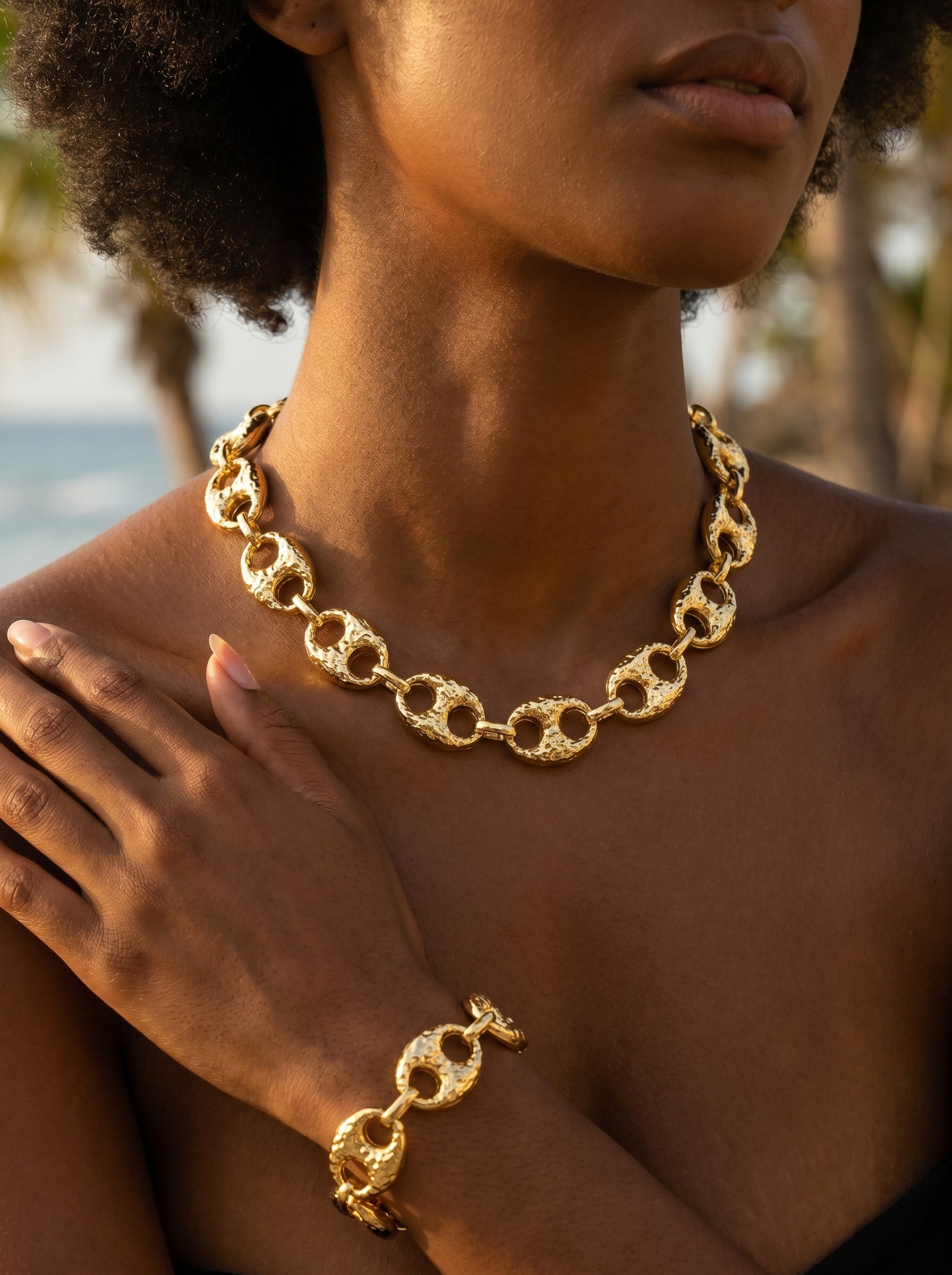 Parure Collier & Bracelet Maille Café — Plaqué Or 18 Carats