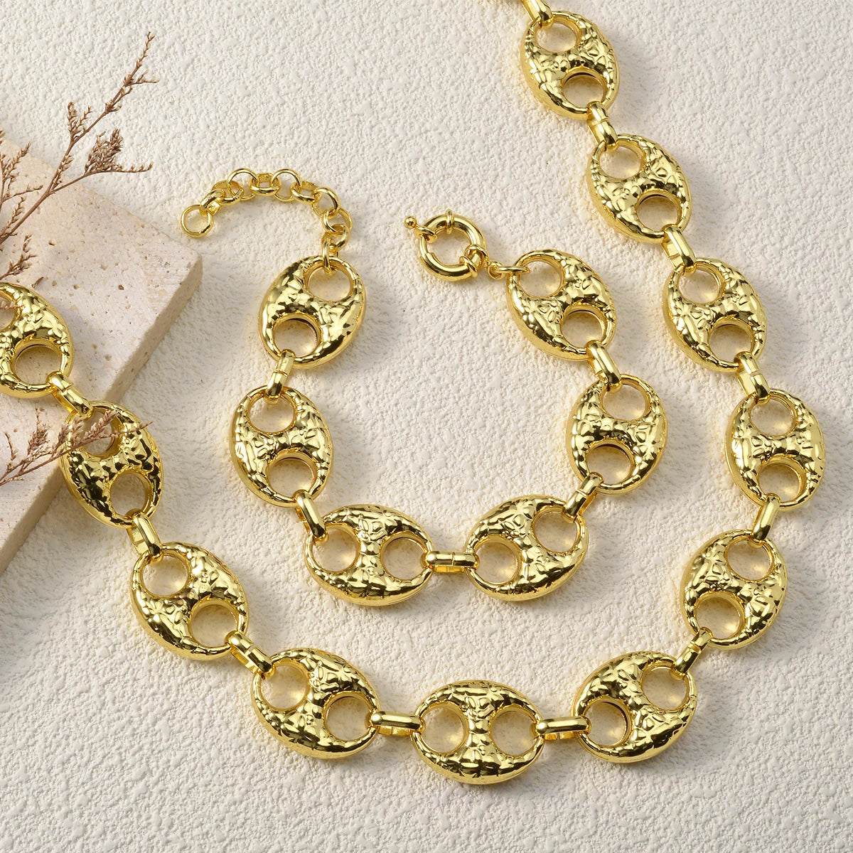 Parure Collier & Bracelet Maille Café — Plaqué Or 18 Carats