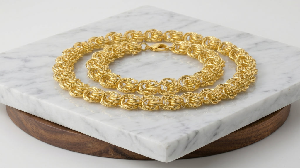 Parure Collier & Bracelet Chaîne Macaron — Plaqué Or 18 Carats