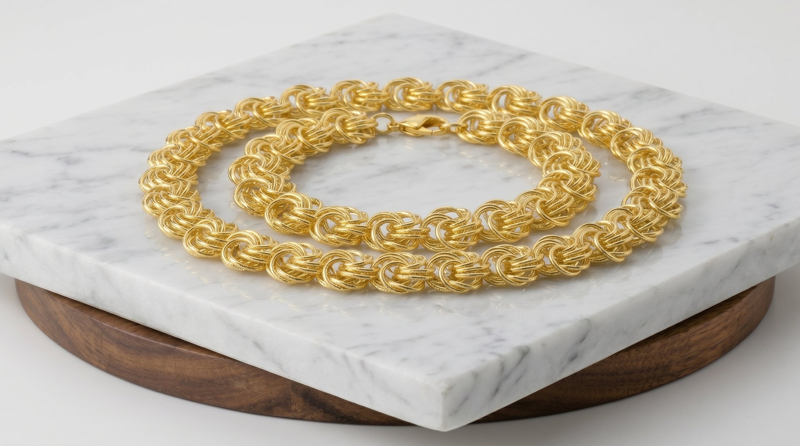 Parure Collier & Bracelet Chaîne Macaron — Plaqué Or 18 Carats