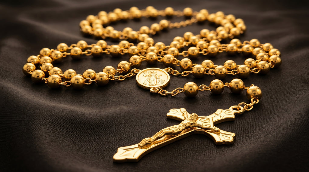 Collier Chapelet Croix Crucifix — Plaqué Or 18 Carats