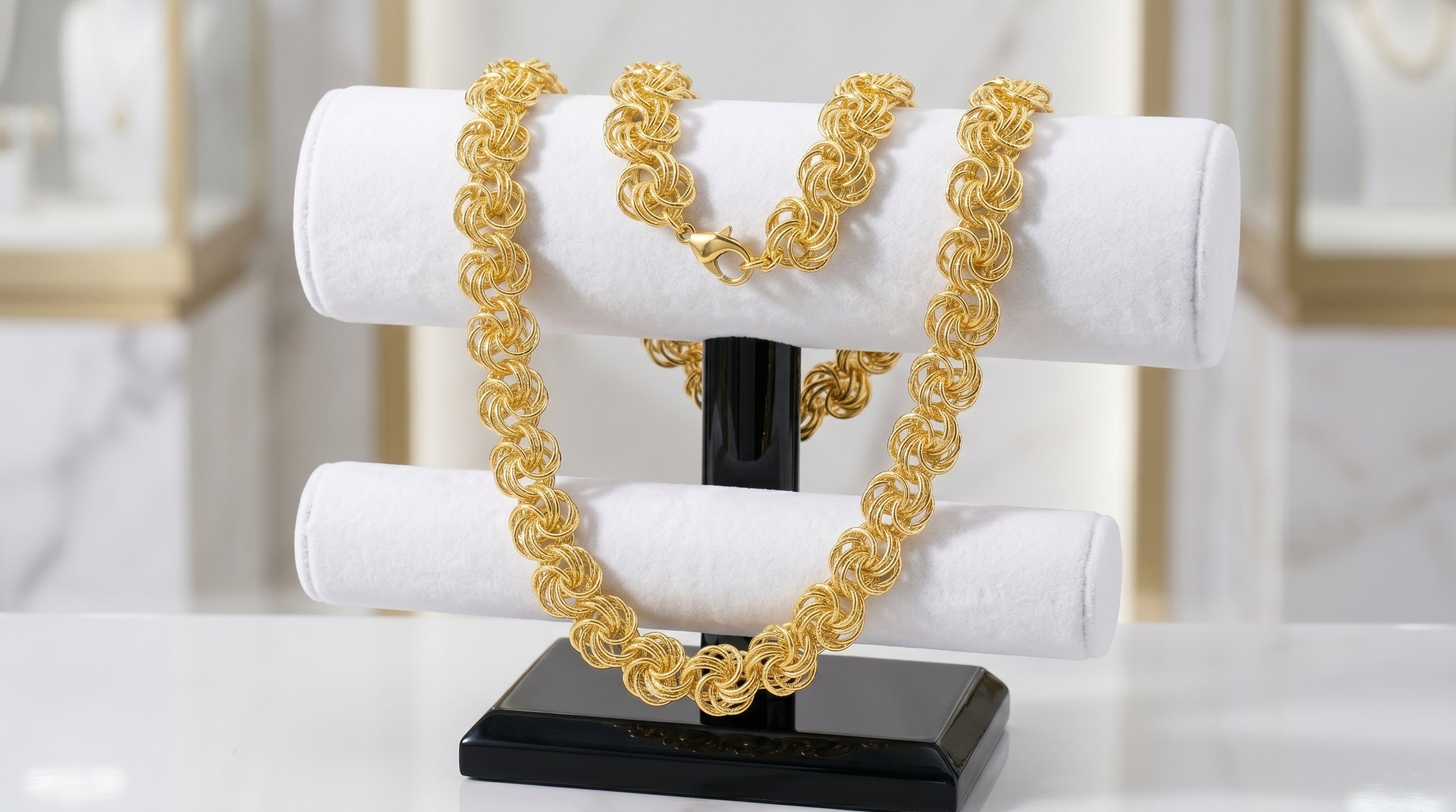 Parure Collier & Bracelet Chaîne Macaron — Plaqué Or 18 Carats