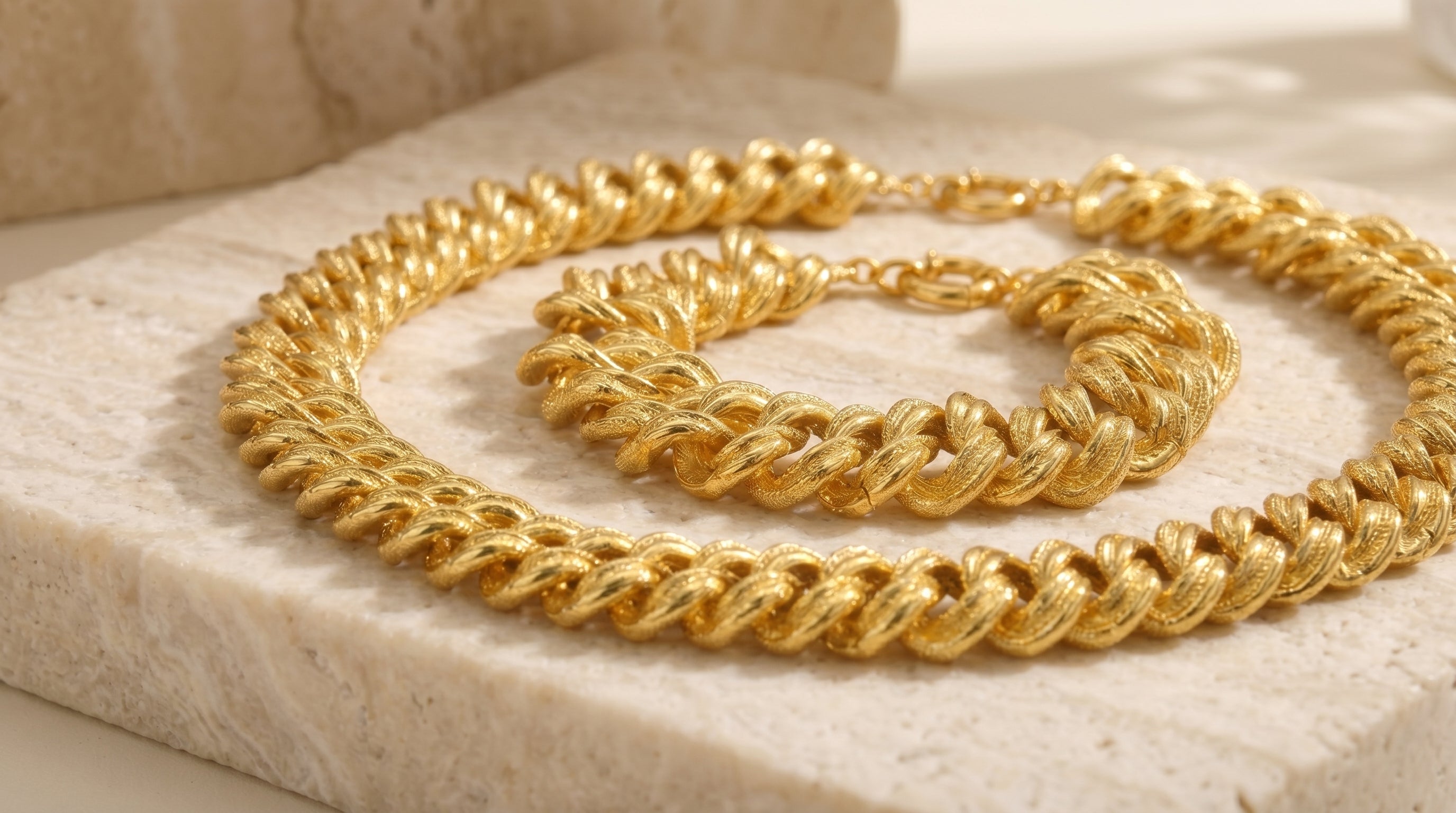 Parure Collier & Bracelet Maille Américaine — Plaqué Or 18 Carats